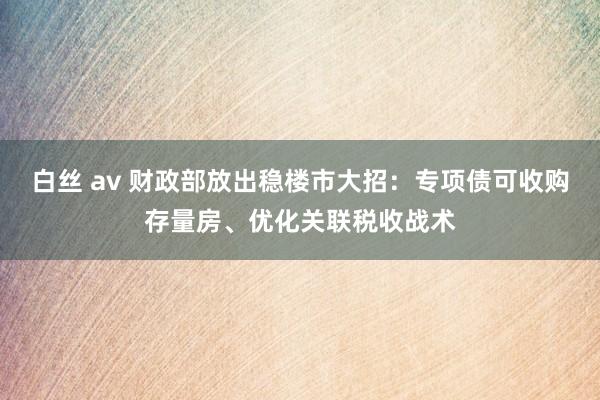白丝 av 财政部放出稳楼市大招：专项债可收购存量房、优化关联税收战术